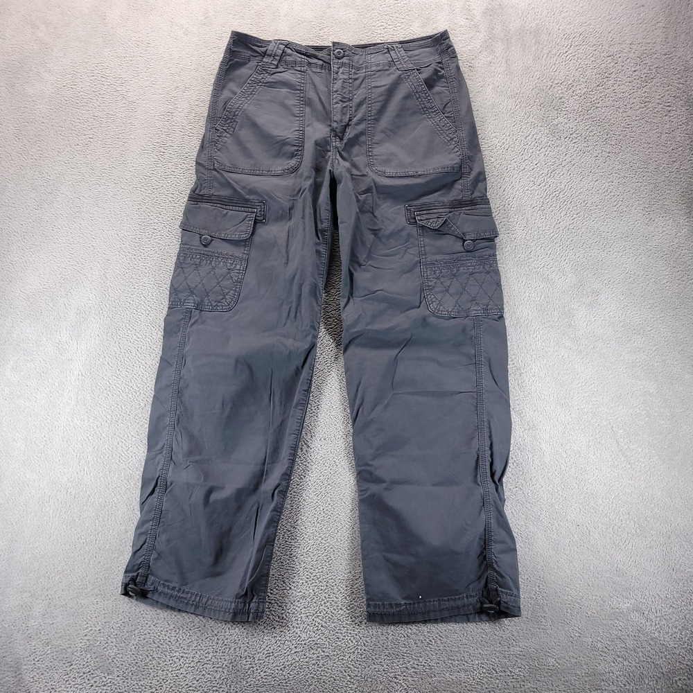 American Eagle Pants Womens 8 Gray Baggy Jogger Cargo Twill Stretch Ankle Ties